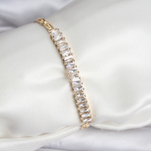 14K Gold Renk Kaplama Zirkon Taşlı Baget Model CM Kadın Bileklik 5886