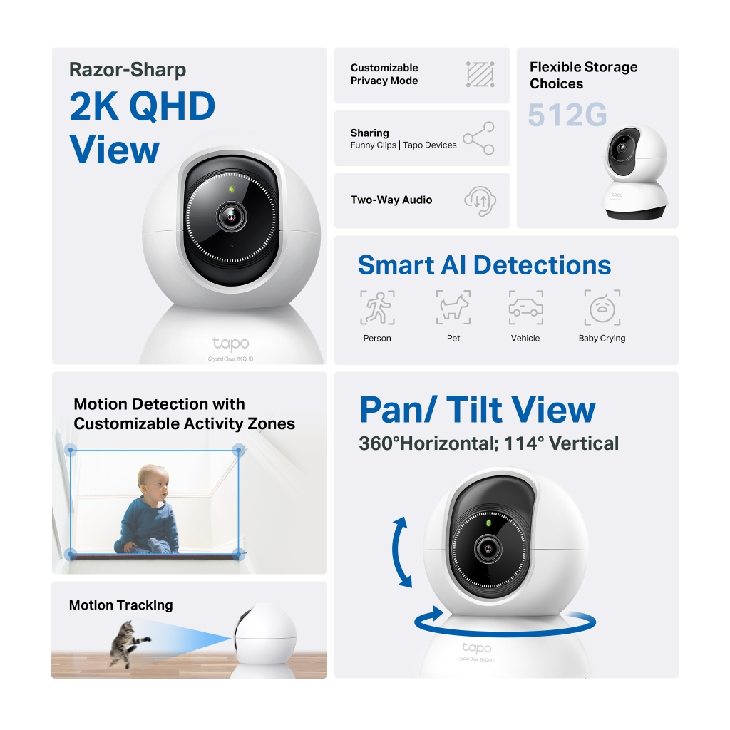 TP-LINK Tapo TC72 (C220), 2K QHD 4,0Mpix, İç Mekan WiFi, 9Mt. Gece Görüşü, 360 Dönüş, İki Yönlü Ses Güvenlik Yapay Zeka Destekli Kamera(1923) 2 TP-LINK Tapo TC72 (C220), 2K QHD 4,0Mpix, İç Mekan WiFi, 9Mt. Gece Görüşü, 360 Dönüş, İki Yönlü Ses Güvenlik Yapay Zeka Destekli Kamera(1923) - Görsel 2