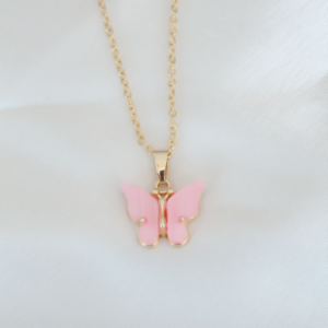 Gold Kaplama Pembe Sedefli Kelebek Kolye 5886