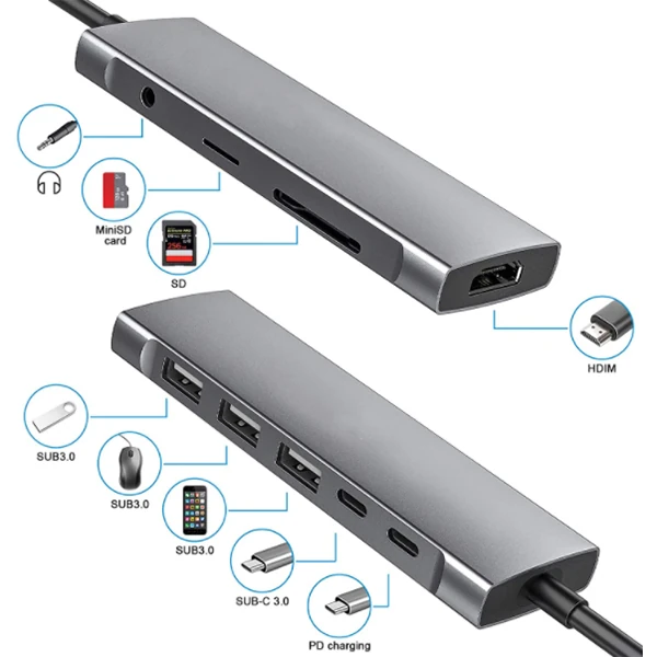 ALLY 9 İn1 Type C Hub 4k 30hz Hdmi Usb 3.0,Sd,PD Adaptör-(5775) 2 ALLY 9 İn1 Type C Hub 4k 30hz Hdmi Usb 3.0,Sd,PD Adaptör-(5775) - Görsel 2