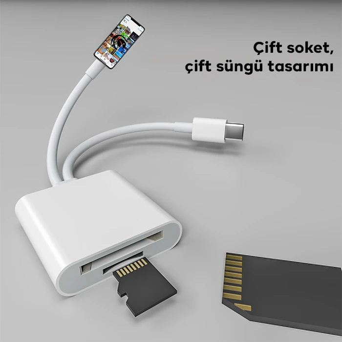 ALLY NK-101YST PRO Type-c/Lightning to SD-TF Kart Çevirici Adaptör-(5775) 4 ALLY NK-101YST PRO Type-c/Lightning to SD-TF Kart Çevirici Adaptör-(5775) - Görsel 4