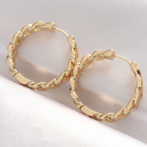Pirinç Gold Renk Zincir Model Halka Küpe 5886