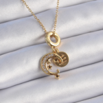 316L Çelik Gold Renk Zirkon Taşlı Ay Yıldız  Model Charm Model Kadın Kolye 5886
