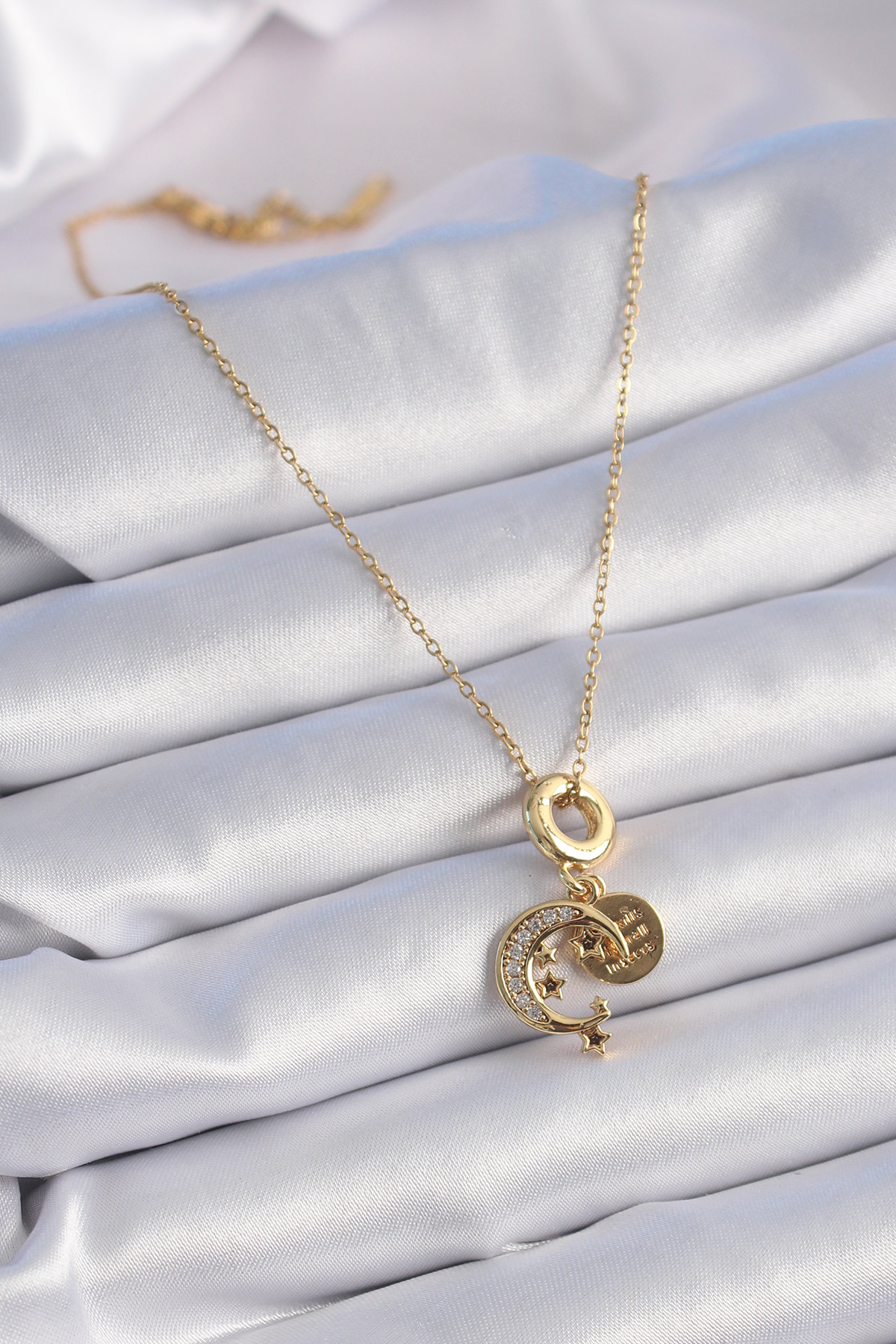 316L Çelik Gold Renk Zirkon Taşlı Ay Yıldız Model Charm Model Kadın Kolye 5886 2 316L Çelik Gold Renk Zirkon Taşlı Ay Yıldız Model Charm Model Kadın Kolye 5886 - Görsel 2