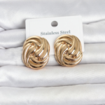 316L Çelik Gold Renk Motif Desen Model Kadın Küpe 5886