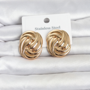 316L Çelik Gold Renk Motif Desen Model Kadın Küpe 5886