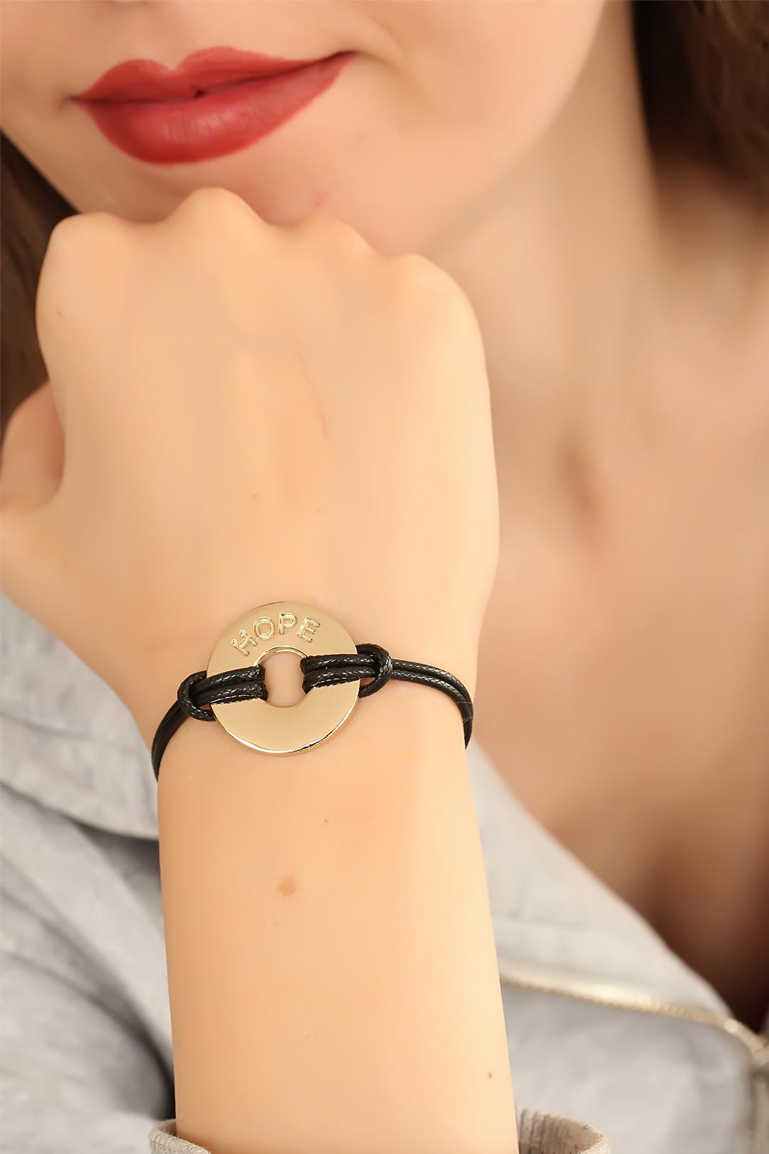 HOPE (Umutlu) Siyah Deri İpli Unisex Mood Bileklik 5886 1 HOPE (Umutlu) Siyah Deri İpli Unisex Mood Bileklik 5886
