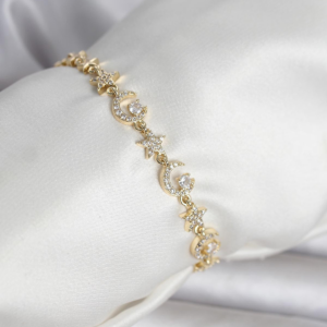Pirinç Gold Renk Zirkon Taşlı Ay ve Yıldız Model Kadın Bileklik 5886