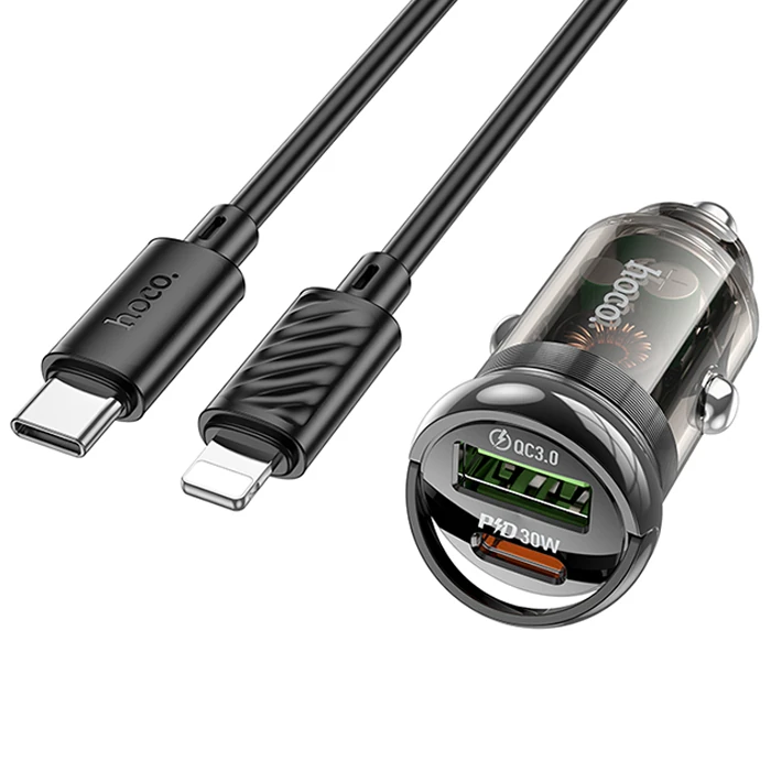 HOCO Z53A Vision PD30W Type-C + USB QC3.0 Girişli Araç Çakmaklık Hızlı Şarj Aleti + Type-C to iPhone-(5775) 1 HOCO Z53A Vision PD30W Type-C + USB QC3.0 Girişli Araç Çakmaklık Hızlı Şarj Aleti + Type-C to iPhone-(5775)
