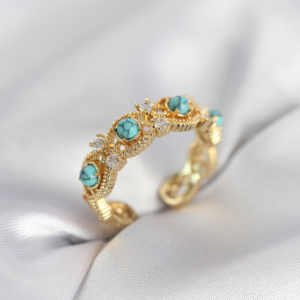 Mavi Taşlı Gold Renk Vintage Kadın Yüzük 5886