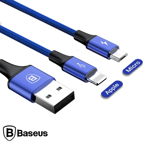 Baseus Rapid Series 2in1 İphone+ Micro Usb 3.0A Usb Kablo Şarj 120cm 1 Baseus Rapid Series 2in1 İphone+ Micro Usb 3.0A Usb Kablo Şarj 120cm