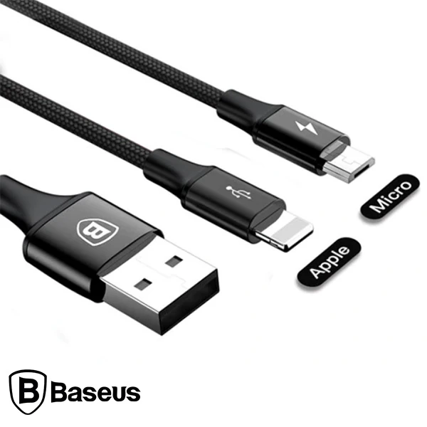 Baseus Rapid Series 2in1 İphone+ Micro Usb 3.0A Usb Kablo Şarj 120cm 2 Baseus Rapid Series 2in1 İphone+ Micro Usb 3.0A Usb Kablo Şarj 120cm - Görsel 2