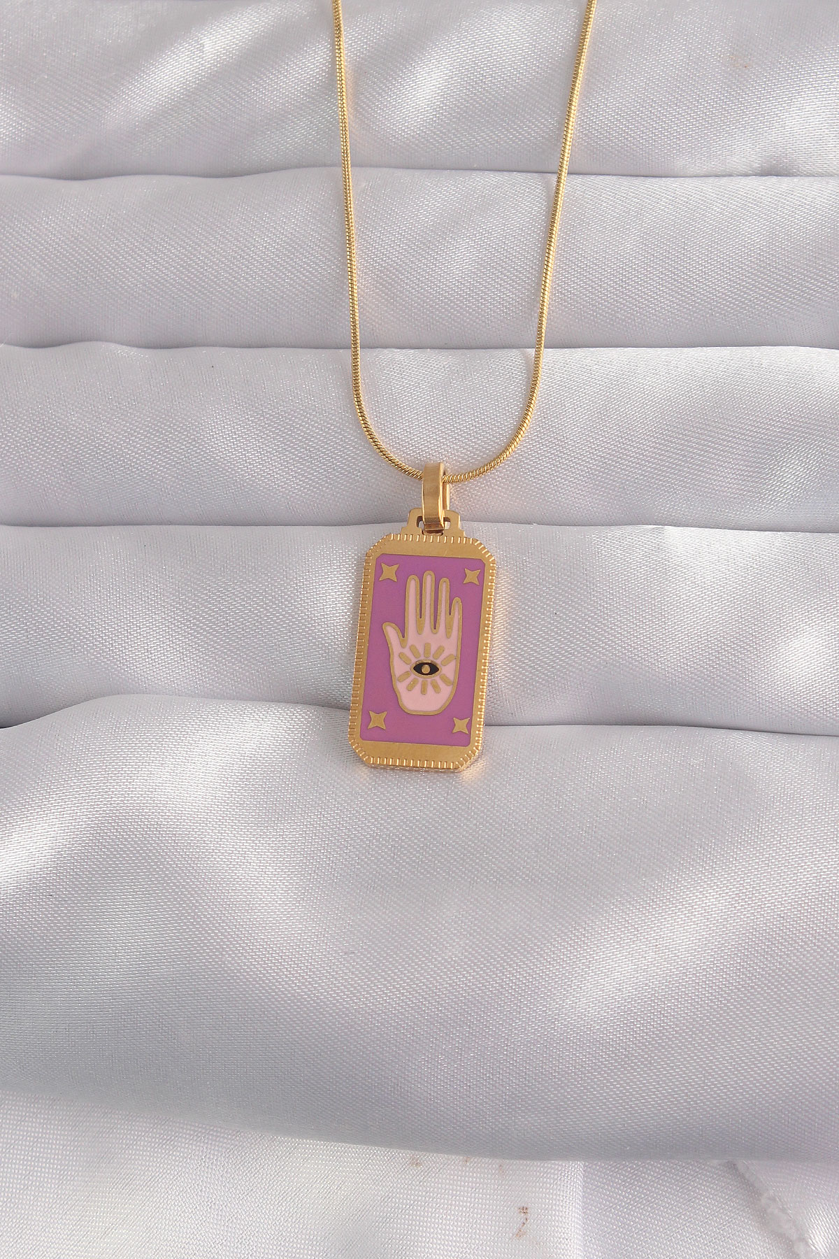 316L Çelik Gold Renk Mor Mineli El Figür Tarot Kolye 5886 1 316L Çelik Gold Renk Mor Mineli El Figür Tarot Kolye 5886