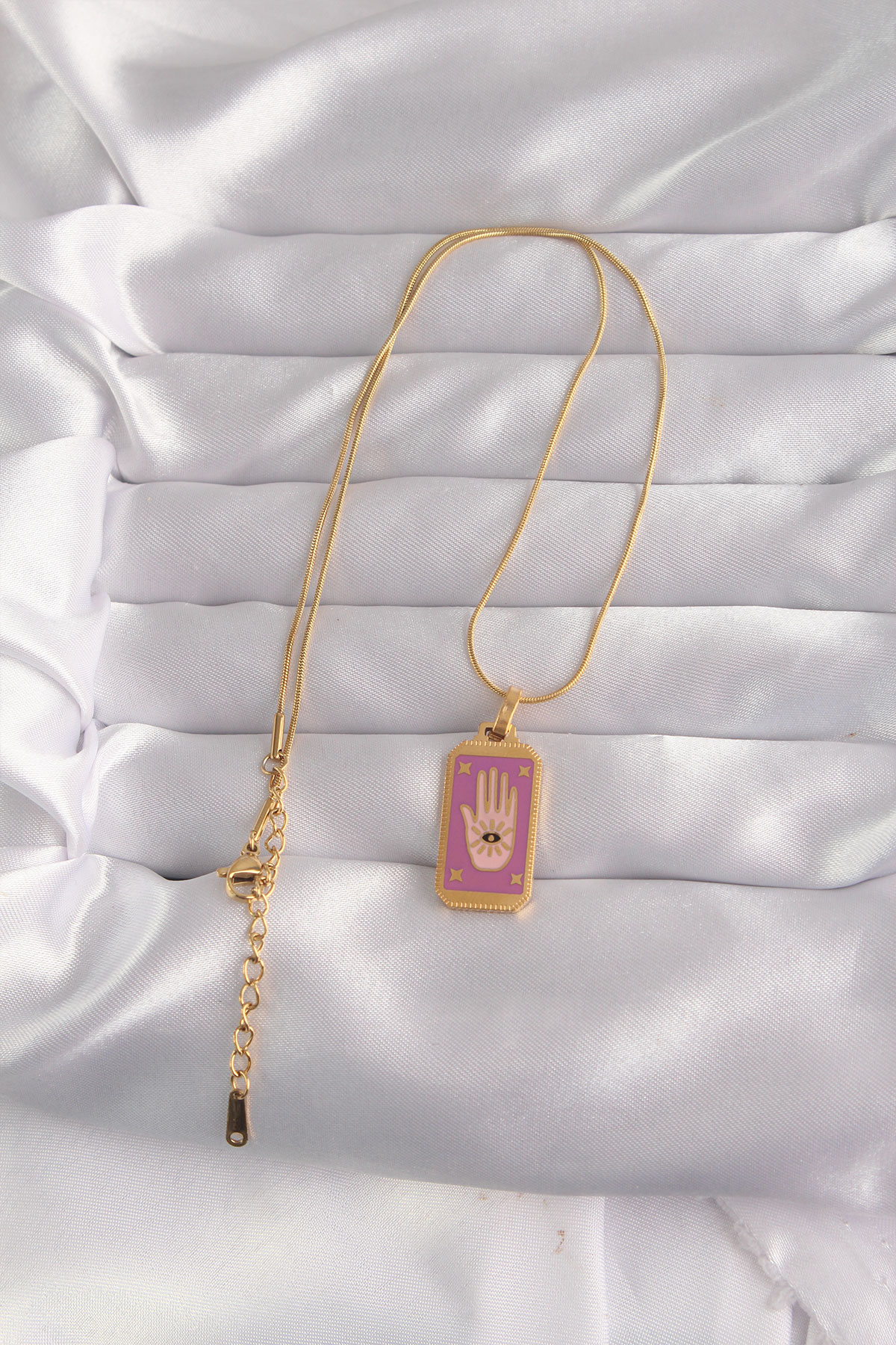 316L Çelik Gold Renk Mor Mineli El Figür Tarot Kolye 5886 2 316L Çelik Gold Renk Mor Mineli El Figür Tarot Kolye 5886 - Görsel 2