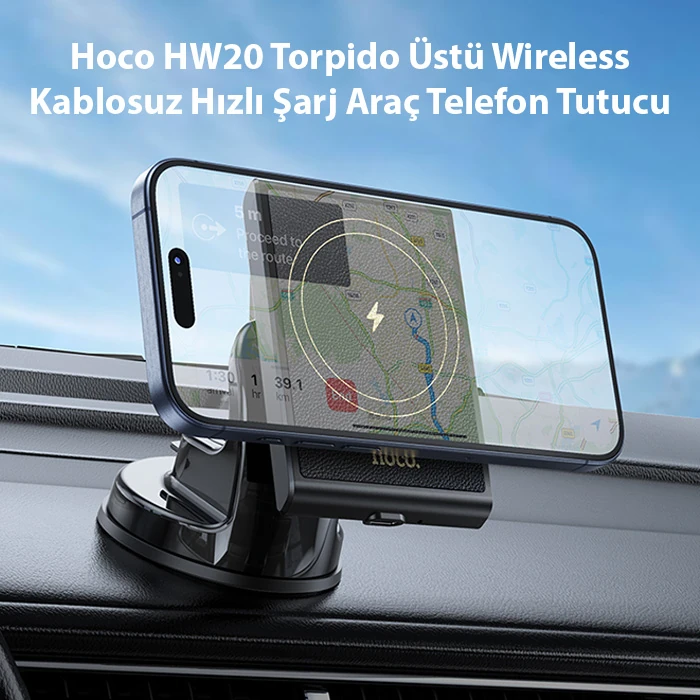 Hoco HW20 Torpido Üstü Wireless Kablosuz Hızlı Şarj Araç Telefon Tutucu-(5775) 2 Hoco HW20 Torpido Üstü Wireless Kablosuz Hızlı Şarj Araç Telefon Tutucu-(5775) - Görsel 2