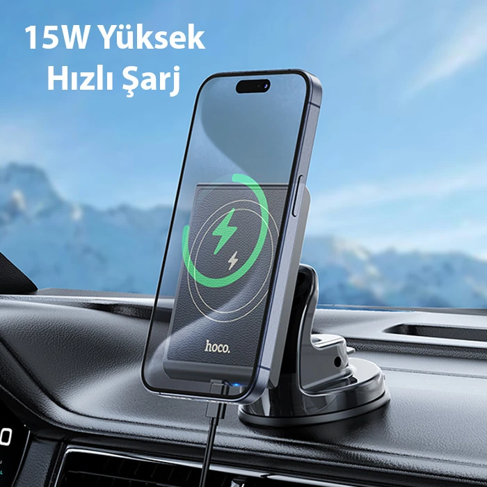 Hoco HW20 Torpido Üstü Wireless Kablosuz Hızlı Şarj Araç Telefon Tutucu-(5775) 3 Hoco HW20 Torpido Üstü Wireless Kablosuz Hızlı Şarj Araç Telefon Tutucu-(5775) - Görsel 3