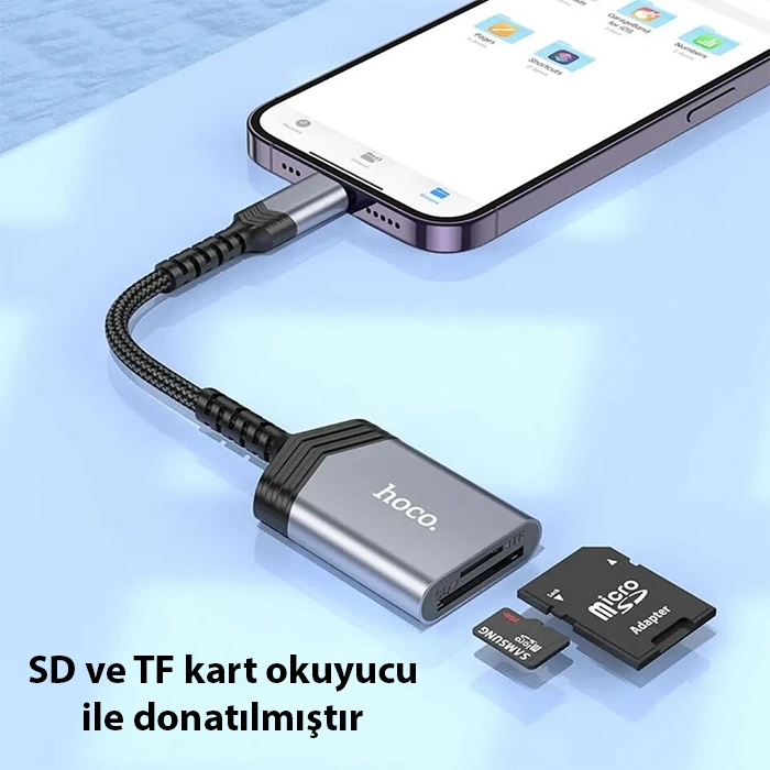 Hoco UA25 2-in-1 İPhone Lightning Kart Okuyucu 2 Hoco UA25 2-in-1 İPhone Lightning Kart Okuyucu - Görsel 2