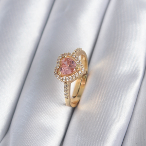 Pirinç Gold Renk Pembe Zirkon Taş Kalp Charm Model Kadın Yüzük 5886