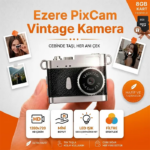 Ezere PixCam Vintage Taşınabilir Mini Dijital Kamera Selfie Video Vlog Kamerası Mini Anahtarlık 1080P-(5775)