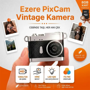 Haydiburaya 17 Ezere PixCam Vintage Taşınabilir Mini Dijital Kamera Selfie Video Vlog Kamerası Mini Anahtarlık 1080P-(5775)