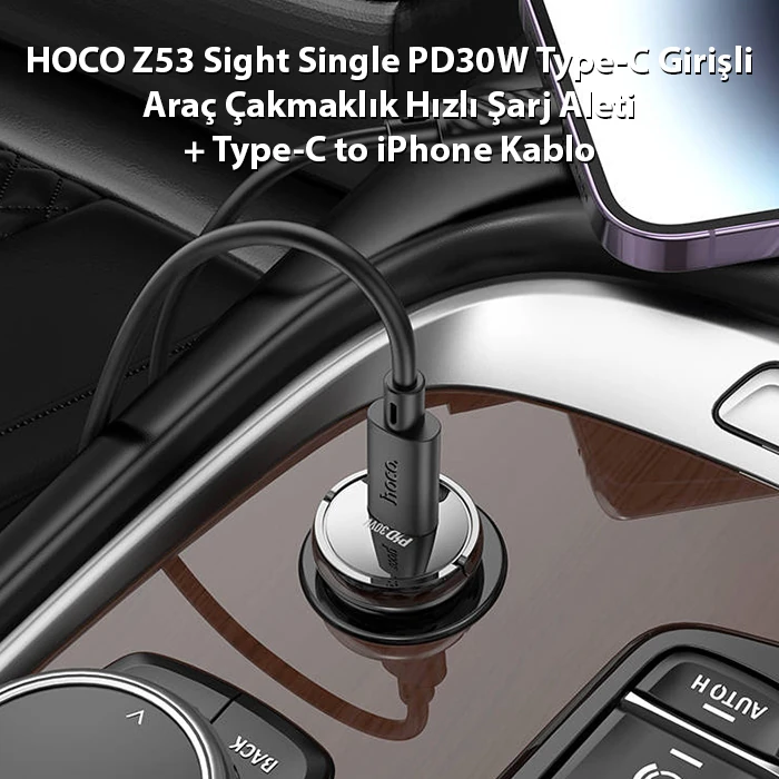 HOCO Z53 Sight Single PD30W Type-C Girişli Araç Çakmaklık Hızlı Şarj Aleti + Type-C to iPhone Lightn 2 HOCO Z53 Sight Single PD30W Type-C Girişli Araç Çakmaklık Hızlı Şarj Aleti + Type-C to iPhone Lightn - Görsel 2