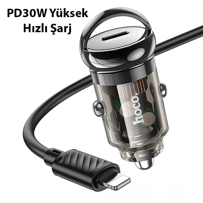 HOCO Z53 Sight Single PD30W Type-C Girişli Araç Çakmaklık Hızlı Şarj Aleti + Type-C to iPhone Lightn 3 HOCO Z53 Sight Single PD30W Type-C Girişli Araç Çakmaklık Hızlı Şarj Aleti + Type-C to iPhone Lightn - Görsel 3