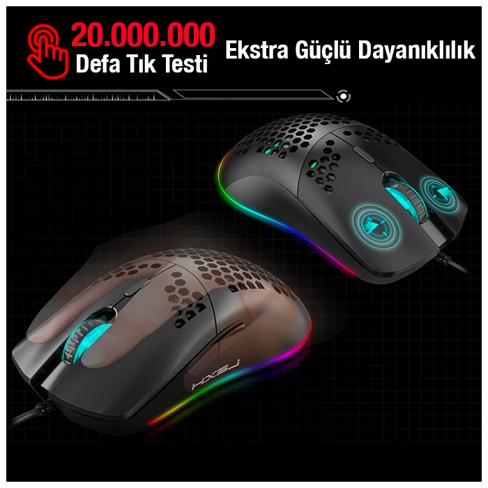 HXSJ J900 USB Kablolu RGB Dpi Oyuncu Mouse Gaming Mouse 4 HXSJ J900 USB Kablolu RGB Dpi Oyuncu Mouse Gaming Mouse - Görsel 4