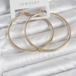 Gold Renk Pirinç Köşeli Kenar Halka 54 mm Kadın Küpe 5886