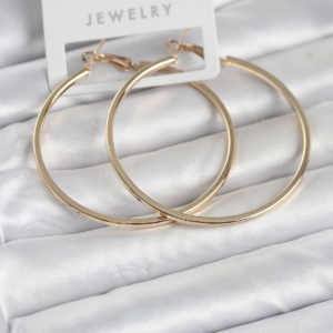 Gold Renk Pirinç Köşeli Kenar Halka 54 mm Kadın Küpe 5886