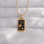 316L Çelik Gold Renk Siyah Mineli Yıldız Figür Tarot Kolye 5886