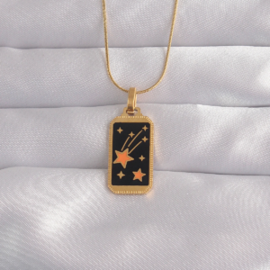 316L Çelik Gold Renk Siyah Mineli Yıldız Figür Tarot Kolye 5886