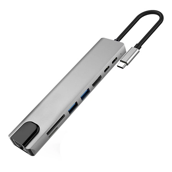 Ally 8 Port Usb 8in1 3.0 Type-C Hdmi 3XUSB+2 PD) RJ45 Hub Adaptör Çoklayıcı TF SD Kart-(5775) 1 Ally 8 Port Usb 8in1 3.0 Type-C Hdmi 3XUSB+2 PD) RJ45 Hub Adaptör Çoklayıcı TF SD Kart-(5775)