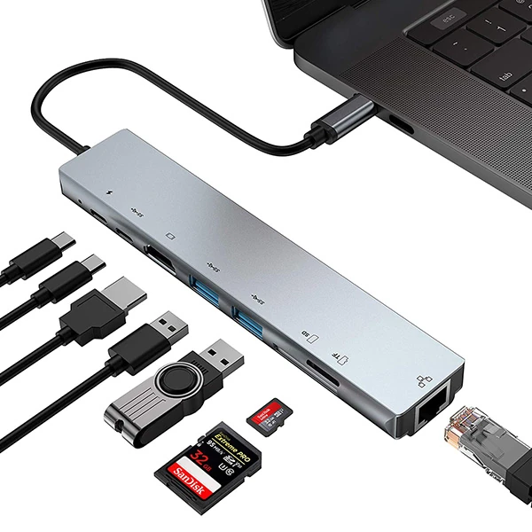 Ally 8 Port Usb 8in1 3.0 Type-C Hdmi 3XUSB+2 PD) RJ45 Hub Adaptör Çoklayıcı TF SD Kart-(5775) 3 Ally 8 Port Usb 8in1 3.0 Type-C Hdmi 3XUSB+2 PD) RJ45 Hub Adaptör Çoklayıcı TF SD Kart-(5775) - Görsel 3