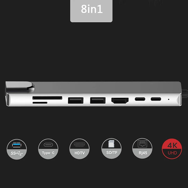 Ally 8 Port Usb 8in1 3.0 Type-C Hdmi 3XUSB+2 PD) RJ45 Hub Adaptör Çoklayıcı TF SD Kart-(5775) 4 Ally 8 Port Usb 8in1 3.0 Type-C Hdmi 3XUSB+2 PD) RJ45 Hub Adaptör Çoklayıcı TF SD Kart-(5775) - Görsel 4