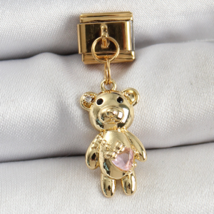 316L Çelik Sallantılı Zirkon Taşlı Ayıcık Model Gold Renk Nomination Charm 5886