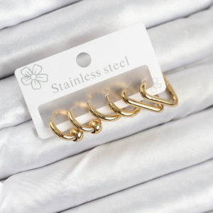 316L Çelik Gold Renk Kadın Küpe Seti 5886