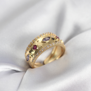 Gold Renk Zirkon Taşlı Vintage Kadın Yüzük 5886