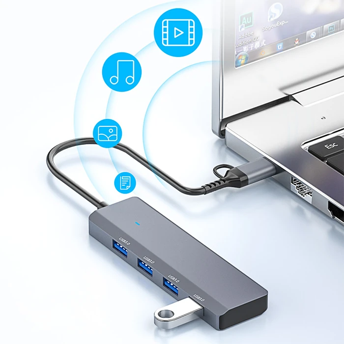 ALLY ADS-305D 4in1 USB/Type-C to 4X USB3.0 HUB Çoğaltıcı Çevirici Dönüştürücü Adaptör-(5775) 3 ALLY ADS-305D 4in1 USB/Type-C to 4X USB3.0 HUB Çoğaltıcı Çevirici Dönüştürücü Adaptör-(5775) - Görsel 3