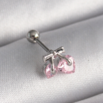 316L Çelik Gümüş Renk Pembe Zirkon Taşlı Kalp Tragus Piercing 5886