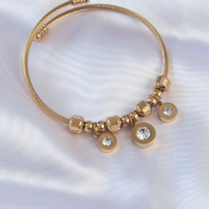 316L Çelik Gold Renk Zirkon Taşlı Model Charm Bileklik 5886