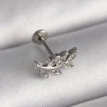 316L Çelik Gümüş Renk Dal Model Zirkon Taş Detaylı Tragus Piercing 5886