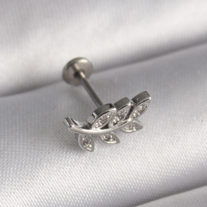316L Çelik Gümüş Renk Dal Model Zirkon Taş Detaylı Tragus Piercing 5886