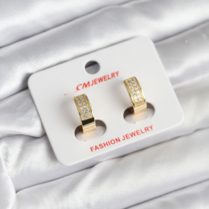 14K Gold Renk Kaplama Zirkon Taşlı Halka CM Kadın Küpe 5886