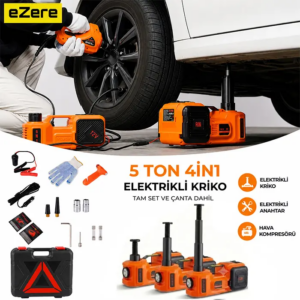 EZERE PowerLift Pro 5 Ton Çok Fonksiyonlu Elektrikli Hidrolik Kriko Lift Kaldırma / Kompresör / Bijon Sökme / LED Işık-(5775)