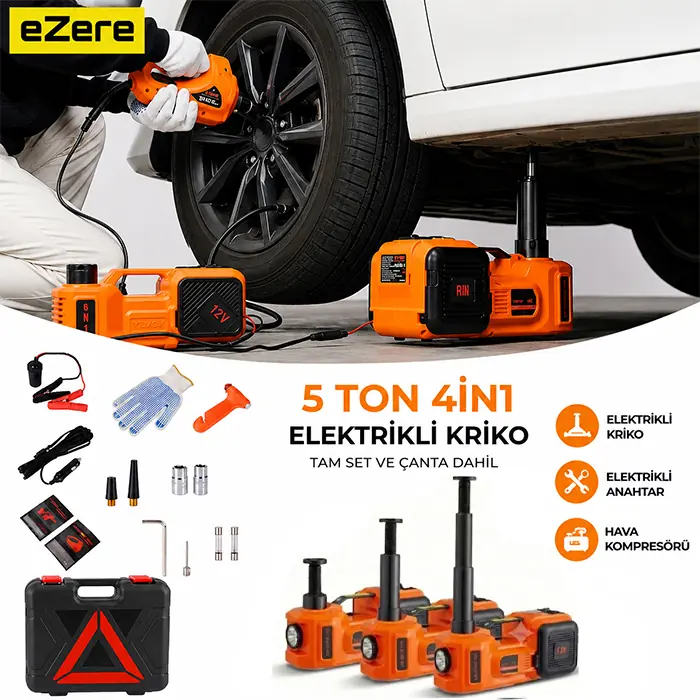 EZERE PowerLift Pro 5 Ton Çok Fonksiyonlu Elektrikli Hidrolik Kriko Lift Kaldırma / Kompresör / Bijon Sökme / LED Işık-(5775) 1 EZERE PowerLift Pro 5 Ton Çok Fonksiyonlu Elektrikli Hidrolik Kriko Lift Kaldırma / Kompresör / Bijon Sökme / LED Işık-(5775)