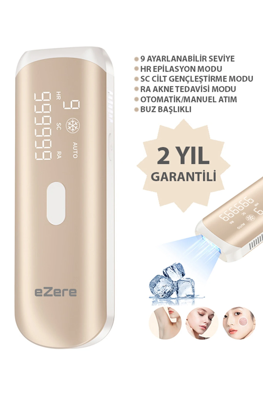 EZERE IPL Buz Lazer Epilasyon 999.999 Atim Otomatik/manuel Dokunmatik Ekran Agrisiz Vücut Yüz Cihazi-(5775) 1 EZERE IPL Buz Lazer Epilasyon 999.999 Atim Otomatik/manuel Dokunmatik Ekran Agrisiz Vücut Yüz Cihazi-(5775)