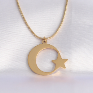Haydiburaya 103 316L Çelik Zincir Gold Renk Ay Yıldız Unisex Kolye 5886