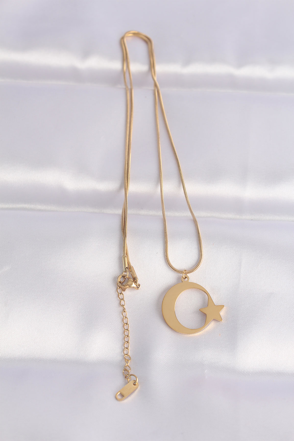 316L Çelik Zincir Gold Renk Ay Yıldız Unisex Kolye 5886 2 316L Çelik Zincir Gold Renk Ay Yıldız Unisex Kolye 5886 - Görsel 2