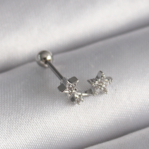 316L Çelik Gümüş Renk Zirkon Taşlı Yıldız Tragus Piercing 5886