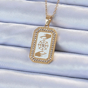 316L Çelik Zincir Altın Renk Mineli Zirkon Taşlı Göz Figür Tarot Kolye 5886
